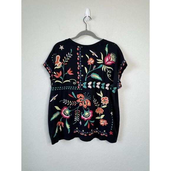 Johnny Was Averi Relaxed Tee Top Black‎ Multicolor Floral Embroidered Sz L Artsy - Picture 6 of 8